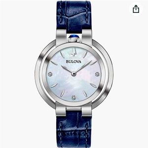 Bulova Rubaiyat Diamond 35mm Stainless Steel Case Blue Leather Strap - 96P196